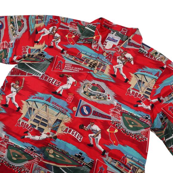 Vintage Reyn Spooner Anaheim Angels Baseball Print Hawaiian Shirt - Picture 2 of 8